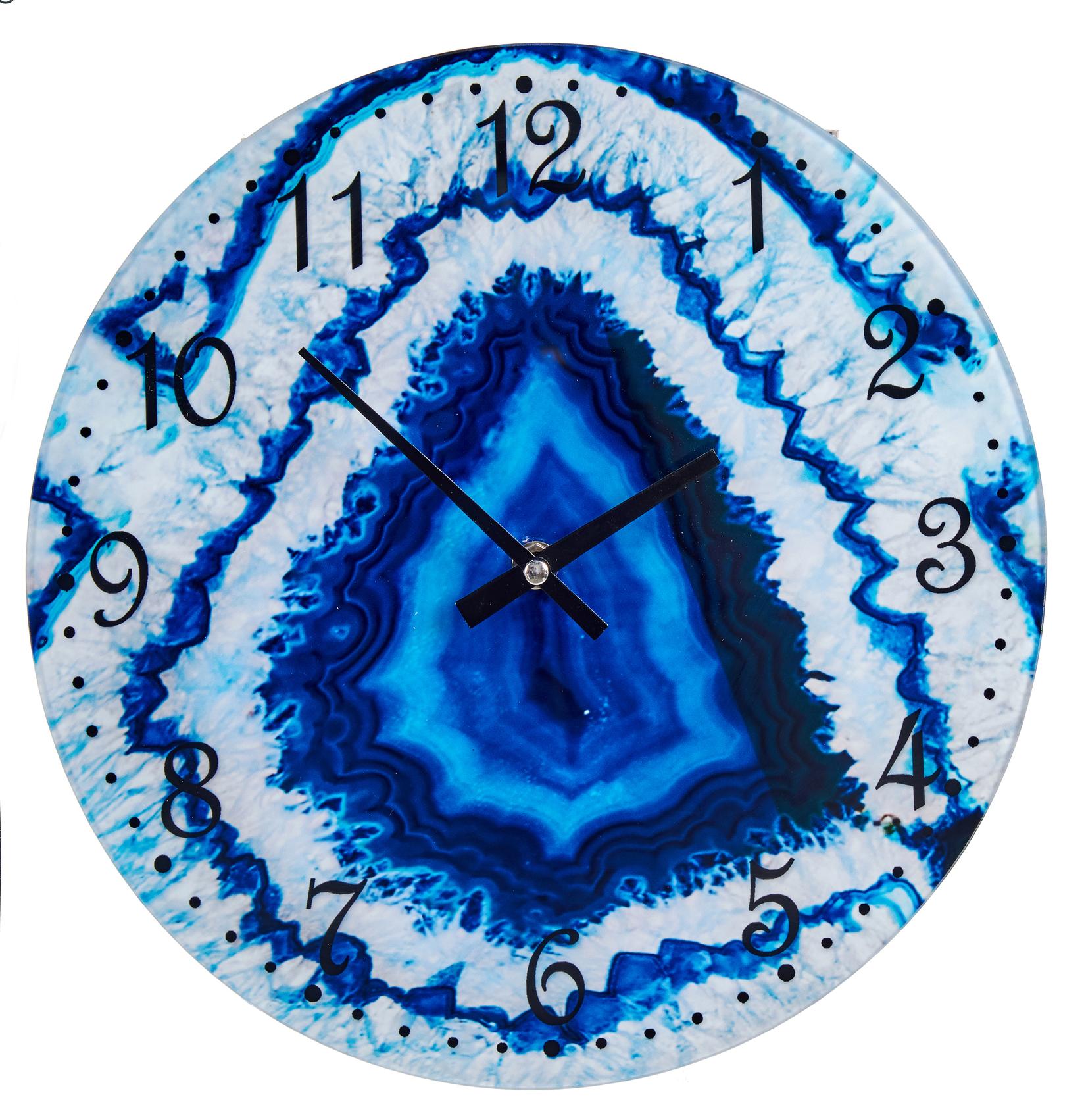 GIFTDECOR Stakleni zidni sat sa efektom mermera plavo-beli
