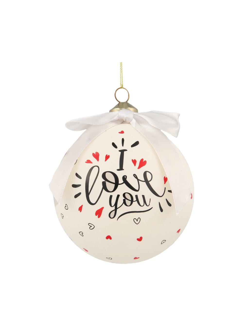 POLIMONT Staklena novogodišnja kugla sa porukom u gift pakovanju 10cm I Love You
