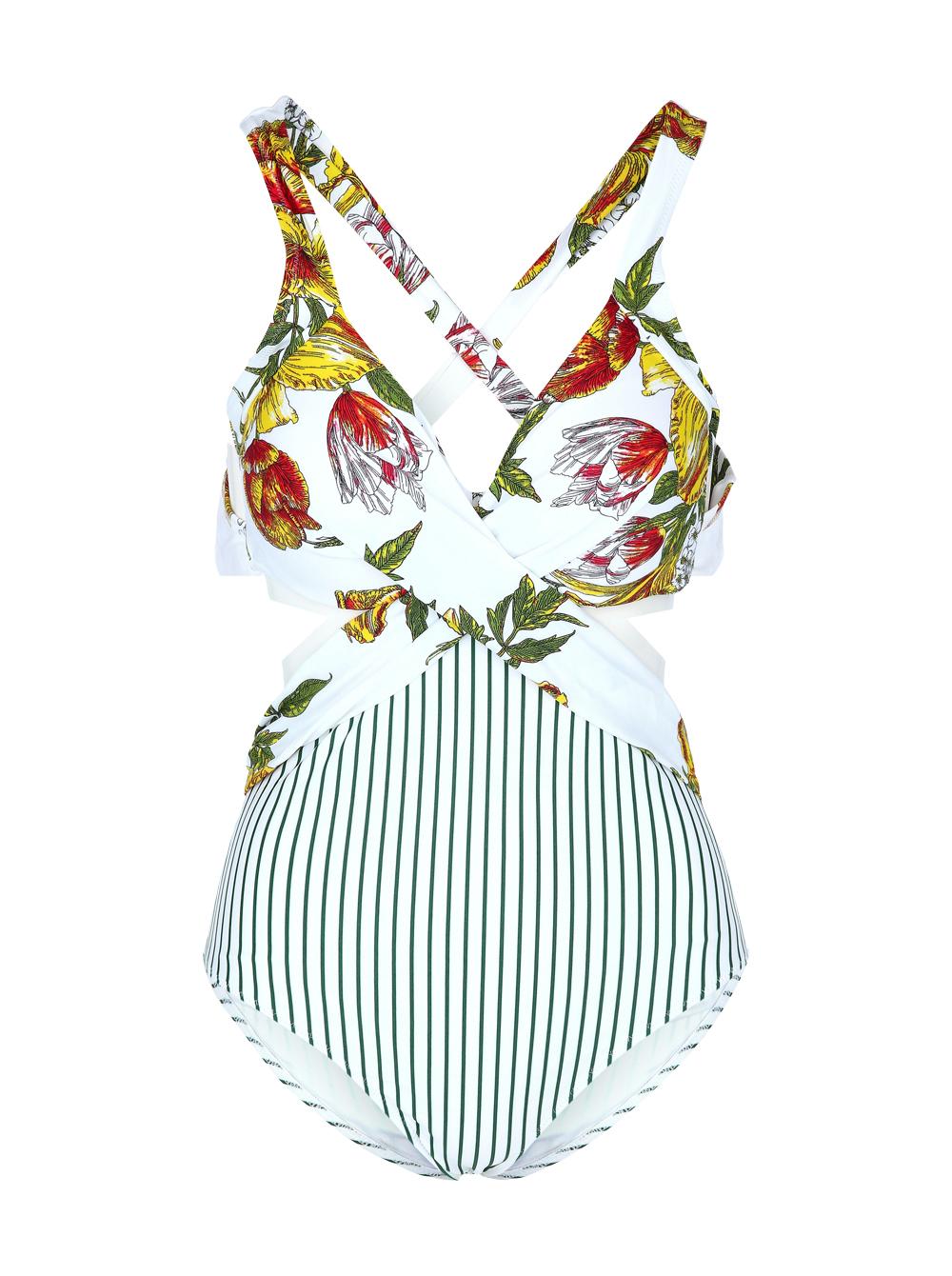 CUPSHE Ženski jednodelni kupaći kostim J7 belo-zeleni