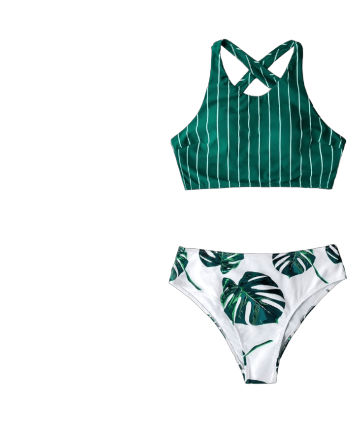 CUPSHE Ženski dvodelni kupaći D28 zeleno-beli