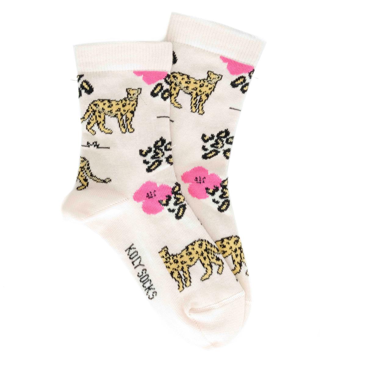 KOLY SOCKS Ženske čarape Pozlaćeni Leopard roze